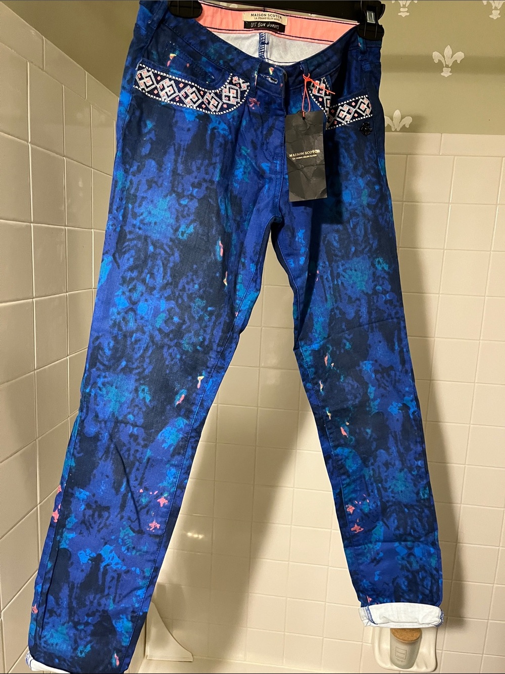 Maison Scotch Blue Printed Slim Pants